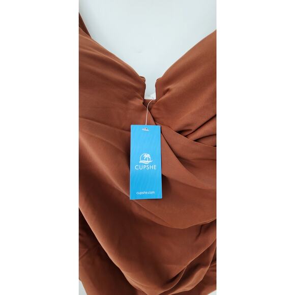 New NWT Cupshe Healing Space Ruched Brown 1 Piece Swimsuit Underwire Large - Picture 7 of 9